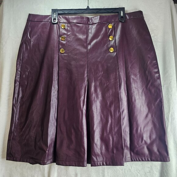 Liz Claiborne Women's Faux Leather Skirt A-Line Size 20W Burgundy Classic Office - Picture 1 of 13